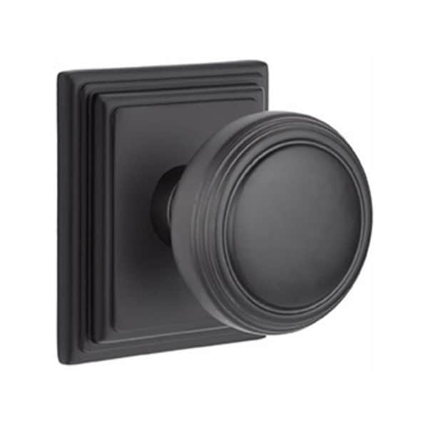 Emtek Norwich Knob 2-3/8 in Backset Passage with Wilshire Rose for 1-1/4 in to 2 in Door Flat Black Finish 8161NWUS19 - main